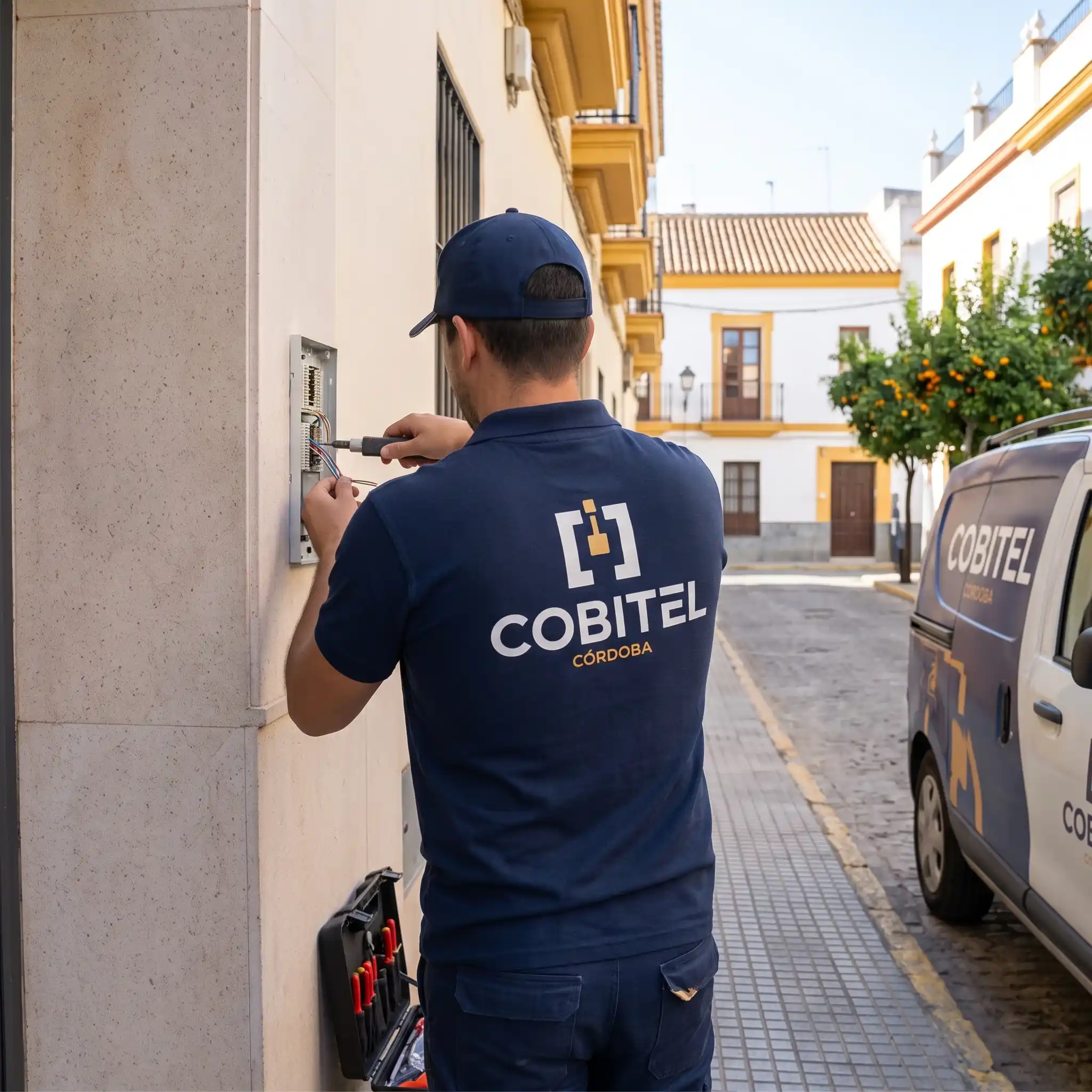 Instalador de Cobitel instalando un porterillo automático en Córdoba